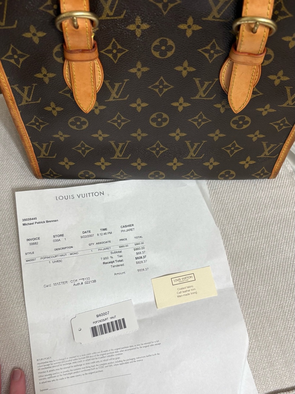 Louis Vuitton Monogram Popincourt Haut Bag with Receipt M40007